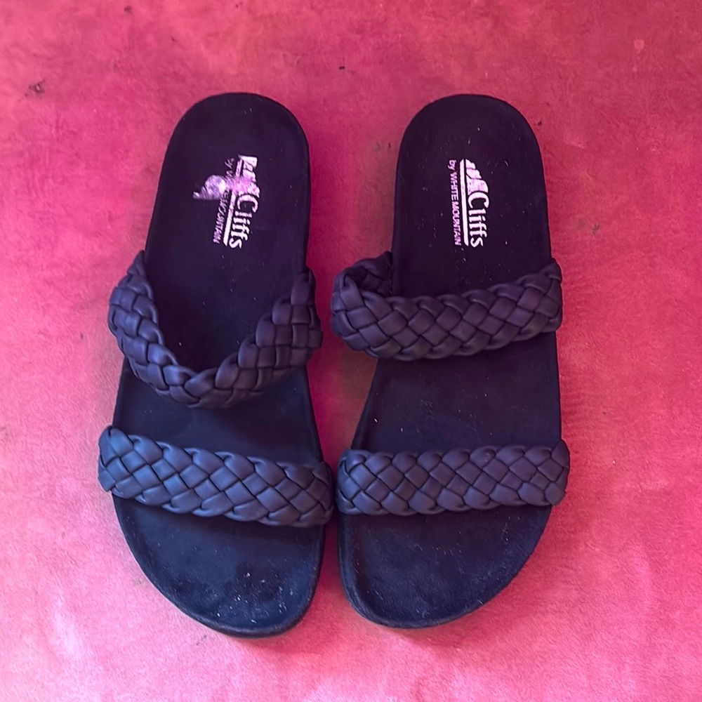 White Mountain Black Double Braided Sandals
